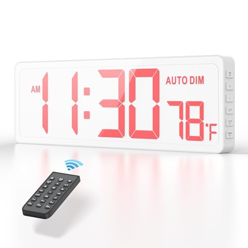 REACHER 16.5" Large Digital Wall Timer Clock, Countdown/up, Remote Control | Auto dimmer, temperature, rainbow LED wall clock for teacher, classroom, home decor, living room, office, gym, cable tidy - color: White