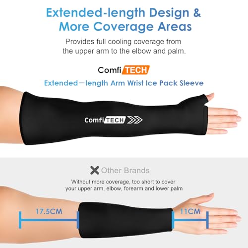 ComfiTECH Wrist and Arm Ice Pack Wrap for Athletes, Targeted Recovery for Pitchers, Golfers and Tennis Players, Features an Extended Sleeve Design with Cooling Flexible Gel for Arm, Elbow & Wrist, L - size: Large