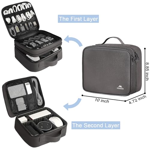 MATEIN Cord Organizer Bag with Adjustable Divider, DJ Electronic Storage | Cable File Bag, Charger Organizer Box, Double Layer, Shockproof, Tech Accessories, Cord Bag Organizer, Double Layer, Grey - color: Grey, size: Medium