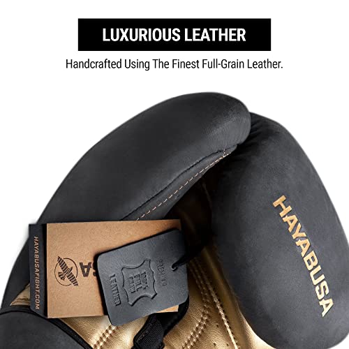 Hayabusa T3 LX Leather Boxing Gloves | Leather Boxing Gloves, Training Gloves Men and Women, Sparring Gloves, Heavy Bag Gloves, 16oz Boxing Gloves, Muay Thai Gloves - color: Obsidian/Gold, size: 12oz