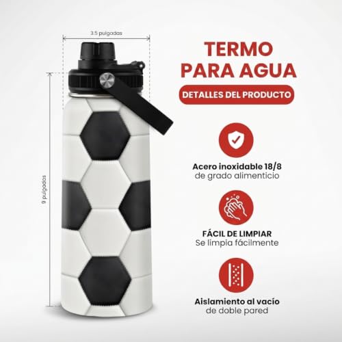 SANDJEST Soccer Water Bottle with Lid - 32oz Insulated Stainless Steel Sport Bottles - Men Soccer Player Fan Coach - color: Soccer 1