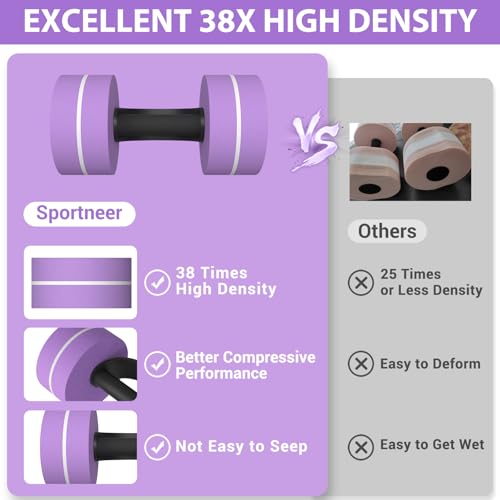 Sportneer Water Weights Aquatic Exercise Dumbbells Water Dumbbell Aerobics Workouts Set of 2 EVA Foam Pool Weights Dumbbells Set Aqua Fitness Barbells Equipment for Water Aerobics Weight Loss - color: Purple pinstripe