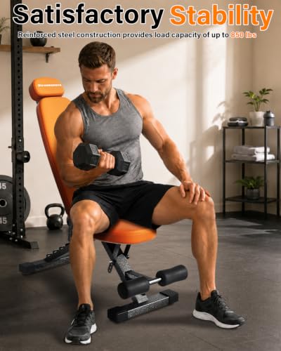 Fitness Bench, Adjustable, Comfortable, Fashionable, Foldable and Extended Headrest with 192 Positions Incline Decline 900LBS Home Gym Bench for Strength Training - color: Coffee