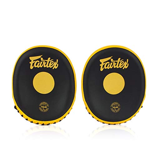 Fairtex FMV15 Muay Thai Boxing Focus Punch Mitts | Premium Syntek Leather Boxing Mitts-Lightweight & Durable Microfiber | Curved Design for Precision, Shock Absorbent & Enhanced Accuracy - color: Black/Gold