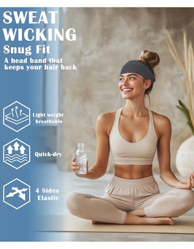 Headbands for Men & Women, Sweat Headband Non-Slip Sweatband Sports Running Cycling Yoga Basketball Workout Football Training - color: Grey Pack