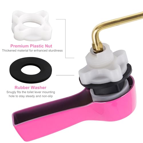Hibbent Universal Metal Front Mount Toilet Handle Replacement Kit, Pink | Toilet Bowl Flush Handle with Solid Brass Toilet Flush Tank Lever, Stainless Steel Flapper Chains for Most Toilet Tanks - color: Pink, style: Upgraded Front Mount