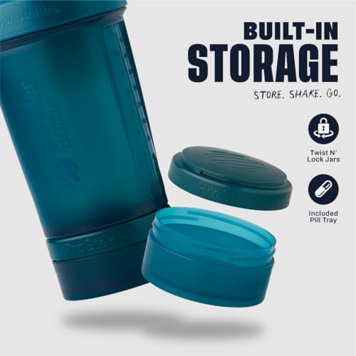 BlenderBottle Shaker Bottle with Pill Organizer and Storage for Protein Powder, Classic V2 ProStak System, 22-Ounce, Ocean Blue - color: Ocean Blue