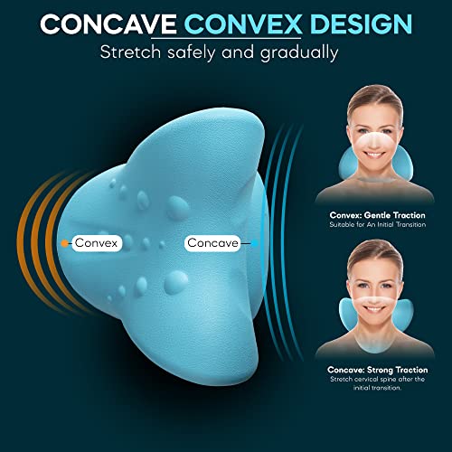 iBWYM Neck Stretcher Cervical Traction Device for Neck and Shoulder Pain Relief, Ergonomic Pillow, Dowager's Hump Corrector, Cervical Spine Alignment, Neck Curve and Posture Corrector (Light Blue)
