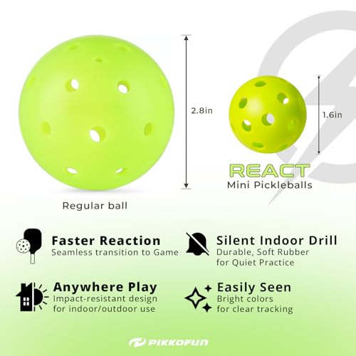 React Mini Pickleball Balls – 5 Pack 1.65" Small Pickleball Training Balls for Indoor Drills, Hand Speed & Paddle Control – Quiet Home Practice, Warm-Ups & Gifts – Lime Green