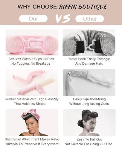 Grande Heatless Curls Overnight Rods - Upgraded Directional Grip Velvet - No Heat Hair Curlers to Sleep, Jumbo Large Hair Rollers Flexible Curling Rods Set for Long Thicker Coarser Hair Blowout Look - color: Blush Pink
