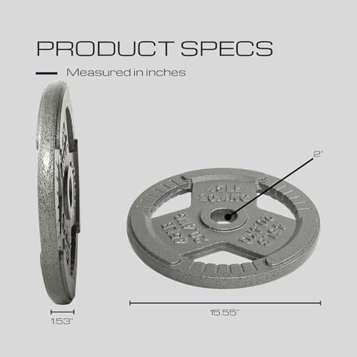 HulkFit 1 inch or 2 inch Cast Iron Weight Plate Set with Multi-Grip Handles and Enamel Coated for Barbells & Strength Training - Grey - style: 2in - 45lbs (SINGLE)
