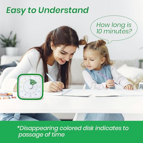 Yunbaoit Dinosaur Visual Timer for Kids, 60-min Countdown Timer, Green | Protective Case, No Ticking, Mute and Ringing Alarm Available, Time Management Tool, Low Power Reminder, for Study,Game,Work - color: Green Dinosaur