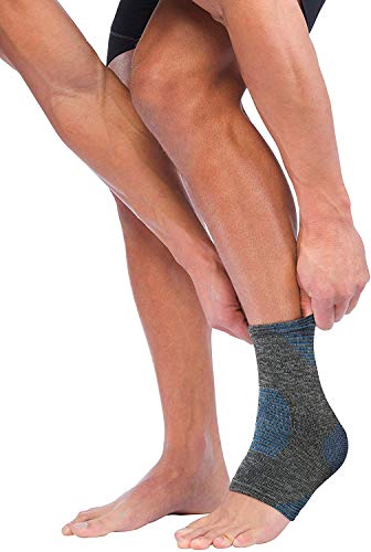 Mueller Sports Medicine FIR 4-Way Ankle Support Sleeve, Ankle Pain Relief Support for Men and Women, Ideal for Sprains, Strains, Arthritis, Black/Blue - size: Small/Medium