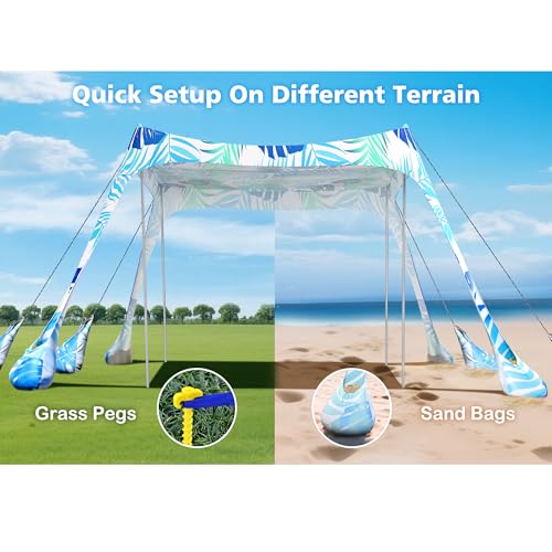 2PM SPORTS Beach Tent Sun Shelter 10x10 FT - UPF 50+ UV Protection, 8 Sandbags, Easy Setup, Portable Beach Shade Canopy for Family Picnic Camping Travel - color: Leaf