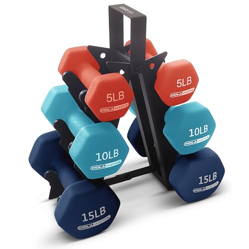 HolaHatha 1, 2 and 3 lb Neoprene Dumbbell Strength Training Weight Set with Rack - color: Blue/Red, size: 60 LB