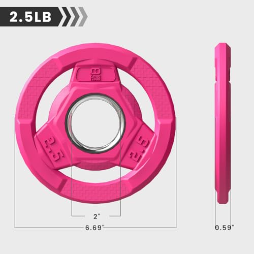 Color Coded 2-Inch Rubber Coated Olympic Grip Plate for Barbell,Solid Cast Iron Weight Plates for Strength Training, Weightlifting, Home Gym, 2.5/5/10/15/25/35/45 LB, Single and Pair - color: 2.5LB-PAIR