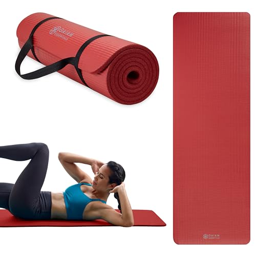 Gaiam Thick Yoga Mat, Exercise & Fitness Mat with Easy-Cinch Carrying Strap | Non-Slip NBR Foam | Joint Cushioning | Yoga, Pilates, Fitness & Floor Workouts | 72"L x 24"W - color: Red