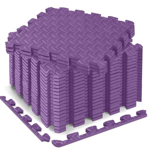 18pcs Puzzle Exercise Mat, 12.6"x12.6"x0.4", 18sqft EVA Interlocking Foam Floor Tiles, Protective, Water-Resistant Flooring for Home Gym & Workout Equipment - color: Purple