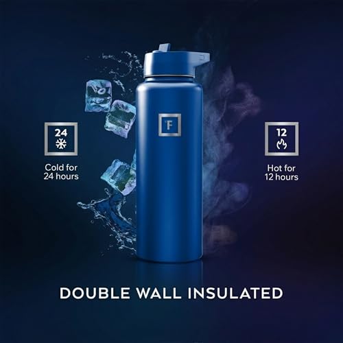 IRON °FLASK 40 oz Wide Mouth Water Bottle with Straw | Insulated Stainless Steel Sports Water Bottle with Leakproof Straw Lid - BPA Free, Cold 24 Hrs, Sweat Free (Twilight Blue) - color: Twilight Blue, style: Straw - 40 Oz (1 Lid)