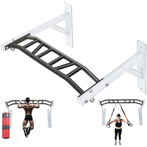 Upgrade Pull Up Bar Wall Mounted,Heavy Duty Multi Grip Chin Up Bar for Strength Training, 600 lbs Capacity, Durable Steel Construction, Perfect for Home and Garage Workouts - color: White Black