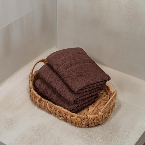 Tens Towels Pack of 6 Hand Towels, 100% Cotton, Lighter Weight, Quick to Dry, 16 x 28 Inches, Super Soft & Absorbent, Perfect for Bathroom & Kitchen (Brown) - color: Brown