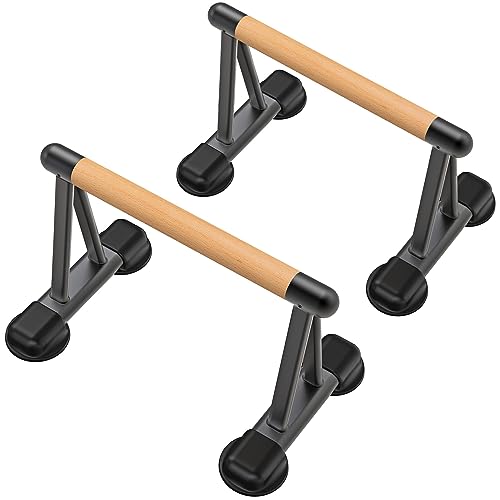 Dolibest Push Up Bar, 12'' High Parallettes Bars with Wooden Handles, Stable and Comfortable Calisthenics Equipment, Suitable for Handstand, L-Sit, Dip Bar, Strength Training for Indoor Outdoor Use - color: Wooden Handle (20''L x 12''H)