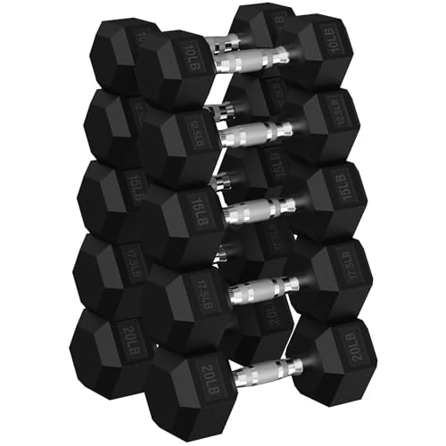 Hex Dumbbell Sets, 90-640 lb Rubber Encased Exercise & Fitness Dumbbells Set, Hand Weight for Strength Training, Weight Dumbbells - size: 150 lb set (pair of 10, 12.5, 15, 17.5, 20)