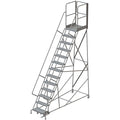 Tri-Arc RWSR113246-XR 13-Step Gateway Rear-Exit Steel Rolling Ladder with 30" Deep Top Platform, Perforated Tread with Handrails, 24" Wide Steps, Gray - size: 13-Step, style: Perforated Tread