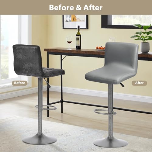 Gollense Stretch Bar Stool Covers with Backs, 4 Pack Waterproof PU Leather Pub Counter Dining Chair Covers, Square Swivel Barstool Seat Slipcover with Elastic Bottom for Low Short Back (Grey) - color: Grey