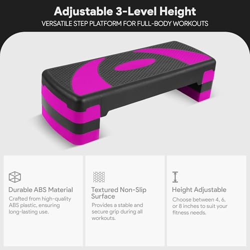 BalanceFrom Aerobic Step Platform Trainer with Adjustable 3-Level Risers, 400 Pound Weight Capacity – Non-Slip Exercise Stepper for Cardio, Strength, and Fitness Workouts, 31", Multiple Colors - color: Pink