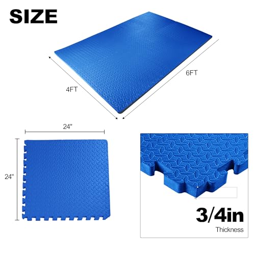 Elevon Puzzle Exercise Gym Flooring Mat, EVA Interlocking Foam Tiles Workout Mat for Home Gym, Fitness Equipment, MMA, Gymnastics, Shock-Absorbing Exercise Mat, Multi-Color - color: Blue, style: 3/4"Th, 6 Tiles (24 Sq Ft)