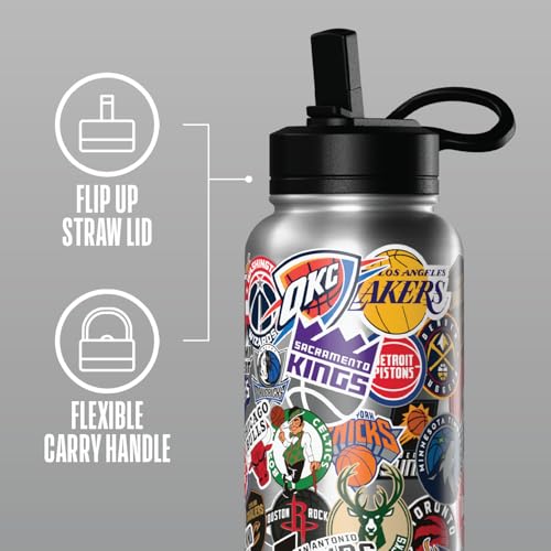 Hydrapeak NBA Officially Licensed All-Team Sticker Print Logo 32oz Insulated Water Bottle with Straw Lid and Handle, Stainless Steel Bottle, Great For NBA Fans of All Ages - color: NBA Current, size: 32 Ounces