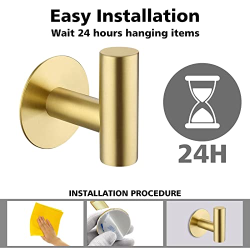 Bntuk Adhesive Towel Hooks, Heavy Duty Wall Hooks Stainless Steel Waterproof Shower Towel Hooks - 4 Pack, Gold - color: Gold, size: 4 Pack