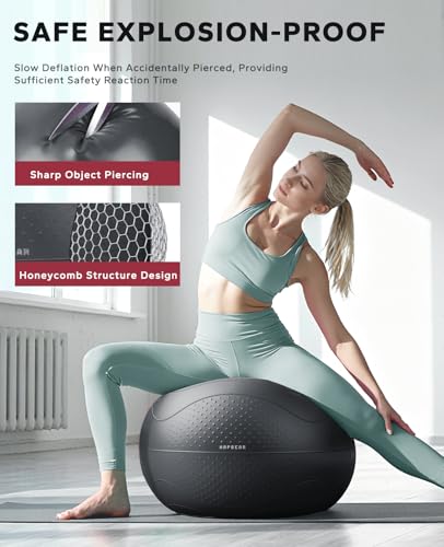 HAPBEAR Exercise Ball- Anti-Burst Slip-Resistant Yoga/Pilates Ball for Core Training & Posture Improvement, Home Gym/Rehab/Pregnancy Ball, Quick Pump & 3 Resistance Bands Included - color: Black, size: L (23-26IN / 58-65cm)
