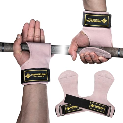MANUEKLEAR Gym Straps Weight Lifting, Double Leather Lifting Straps for Men Deadlift with Cushion Wrist Loop, Gym Lifting Wrist Wraps for Weightlifting - color: One Size - Pink/Black