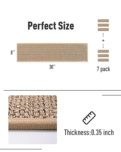 PADOOR Non Slip Stair-Treads, Rubber Backing Stair-Runners for Wooden Steps, 7PCS Residue Free Carpet Stair Treads for Kids and Dogs 8"x30" Beige - size: 7PCS, style: Beige