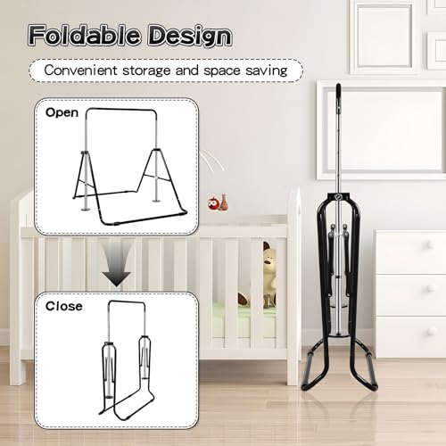 Expandable Gymnastics Bars with Ring, Adjustable Height Gymnastic Horizontal Bars, Gym Junior Training Bar Children Folding Training Monkey Bars for Kids - color: Black