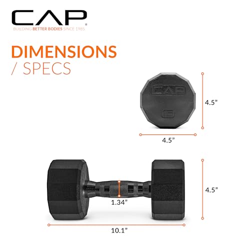 CAP Rubber Coated Dumbbell Weights, Free Weights for Home Gym Strength Training, Anti-Roll Hex Dumbbells with Black, Chrome & Comfort Grip Handles, Singles - size: 15 lb, style: 12-Sided - Black Handle