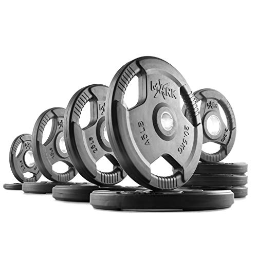 XMARK TRI-GRIP Pair or Set of Olympic Weight Plates, Rubber Coated Exercise Weights for Olympic Barbell, Strength Training Weight Set for Home Gym - color: 13) Set 185 lbs
