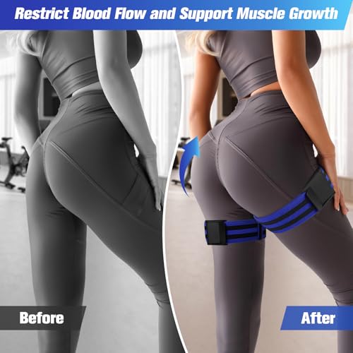 Booty Bands, Blood Flow Restriction Bands for Women/Men, Adjustable BFR Training Bands for Glutes & Hip Building, Occlusion Resistance Bands - color: Blue