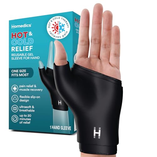 HoMedics Hot and Cold Relief Gel Hand Sleeve, Heat or Ice Therapy for Hand, Wrist, and Thumb, Soft-Touch Stretch Fabric, Contoured Hydrogel Design for Comfort and Relaxation - style: Hand
