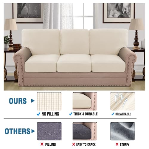 H.VERSAILTEX Multi-Pieces Sofa Covers for Three Cushion Couch Sofa High Stretch Seat Cover Jacquard Textured Twill Fabric(3 Seat Cover Plus 3 Back Cushion Covers, Cream) - color: Cream, size: 3 SEAT COVERS + 3 BACK COVERS