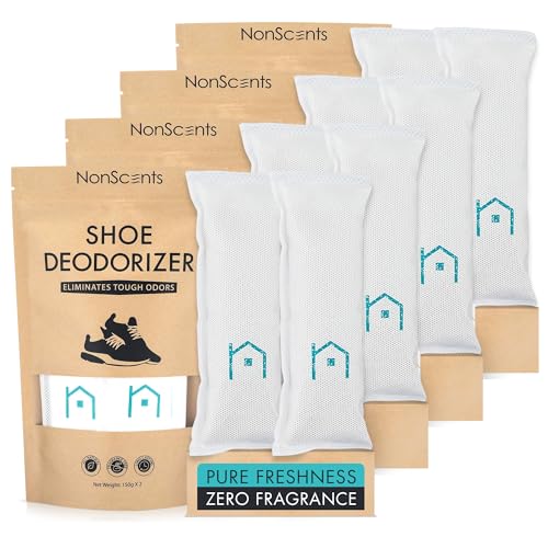NonScents Shoe Deodorizer 4-Pack (8 Count) - Odor Eliminator, Air Freshener, Smell Absorber, Scent Remover for Shoes, Gym Bags, Soccer Cleats, Closets, Pet Area, Reusable - Shoe Deodorant - size: 8 Count (Pack of 4)