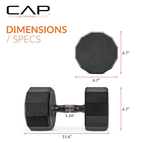 CAP Rubber Coated Dumbbell Weights, Free Weights for Home Gym Strength Training, Anti-Roll Hex Dumbbells with Black, Chrome & Comfort Grip Handles, Pairs & Sets - size: 45 lb - Pair, style: 12-Sided - Black Handle
