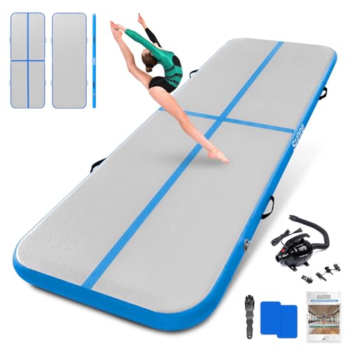 SUDOO Gymnastics Air Mat 10ft/13ft/16ft Inflatable Air Tumble Track Mat 4" Thick Tumbling Mat With Pump or No Pump for Training Tumble Yoga Cheerleading Parkour Beach Water Activities Home Use - color: Blue, size: 10ft*3.3ft*4in (3*1*0.1m)
