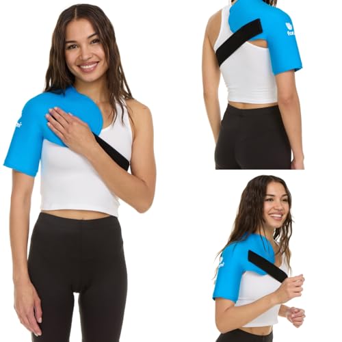 FOMI Premium Shoulder Hot Cold Solid Gel Ice Pack | Cooling Compression Therapy Wrap | Rotator Cuff, Tendonitis, Surgery Recovery Pain Relief | Comfortable Heating and Cooling Arm Compress