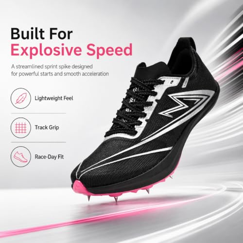 Track and Field Shoes Men Women Kids Spikes Sneakers Full-Length Carbon Plate Track Race Jumping Sneakers Girls Professional Running Track Spikes Shoes Boys - color: Black, size: 3