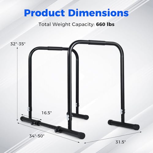 Goplus Adjustable Dip Bar, Heavy Duty Parallette Push Up Stand with 660 LBS Capacity, Anti-Slip Foam Grips, Portable Fitness Workout Dip Station for Home Gym, Calisthenics - size: 1 Side Locked