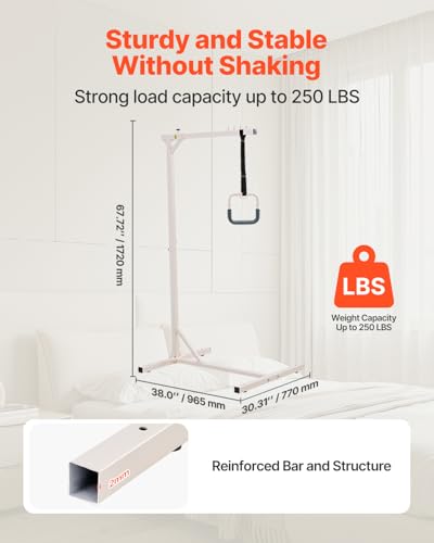 VEVOR Trapeze Bar for Bed Mobility, Heavy-Duty Steel Free Standing Trapeze Bar 250 LBS Weight Capacity, Hospital Bed Pull Up Assist for Elderly & Disabled, Ideal for Hospitals, Nursing Home, Home Care