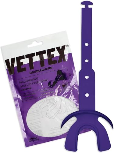 Vettex DoubleGuard Mouth Guard with Lip Protection, Purple | Football, Lacrosse, MMA, Boxing, Adjustable Helmet Strap, Braces Friendly, 2 Breathing Channels, NCAA & NFHS Certified - color: Purple